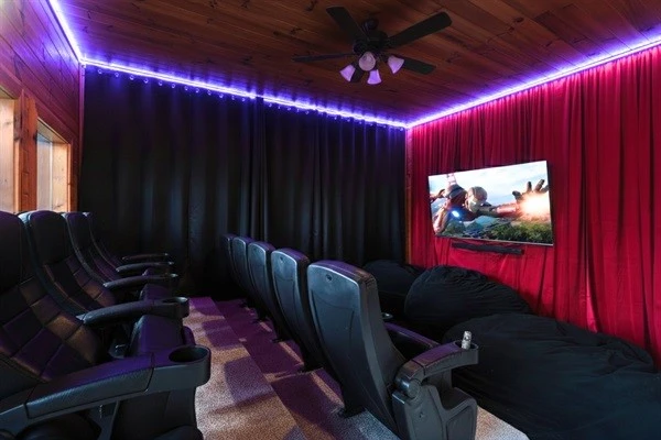 Surround Sound theater with giant screen (75') smart TV and popcorn machine
