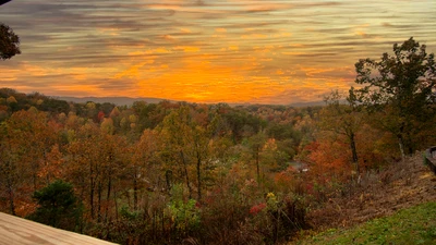 Smoky Mountains sunset as seen from the porch of Moojnlight Obsession cabin rental.