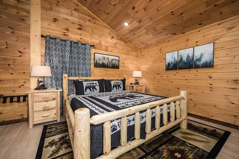 Rest peacefully in this king sized log bed.