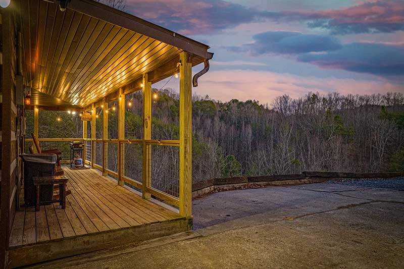 View from your cabin's porch as sunset approaches.