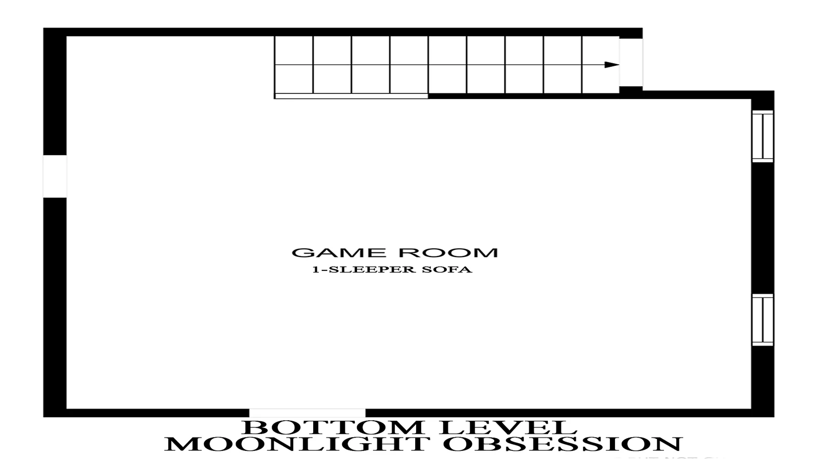 Bottom level floorplan for Smoky Mountains cabin rental Moonlight Obsession.