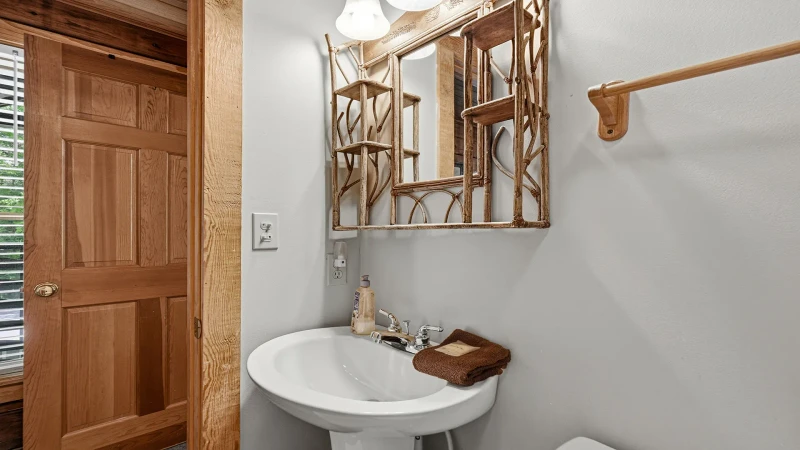 Pedestal sink in your first bedroom bath. 