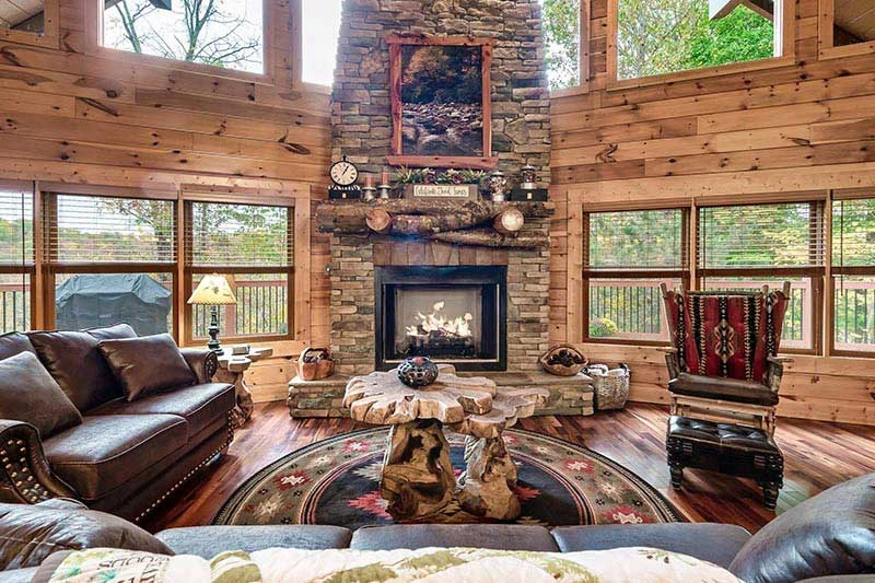 Feel the warmth and ambience of your cabin's fireplace.