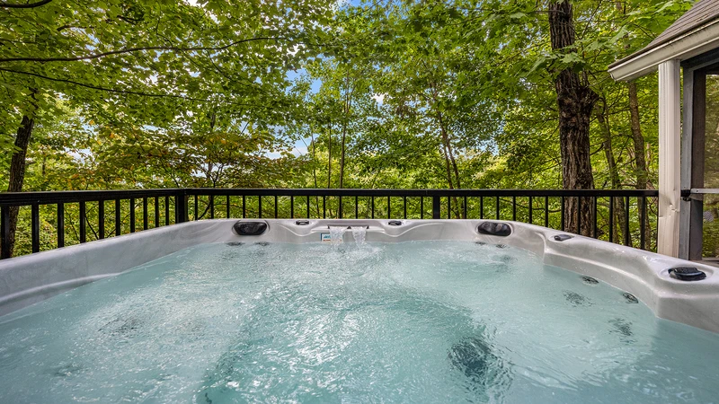 Hot tub located at your Gatlinburg chalet in Chalet Village with access to three resort pools.