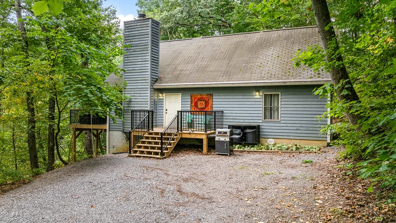 Exterior view of your 3 bedroom chalet getaway in Gatlinburg!
