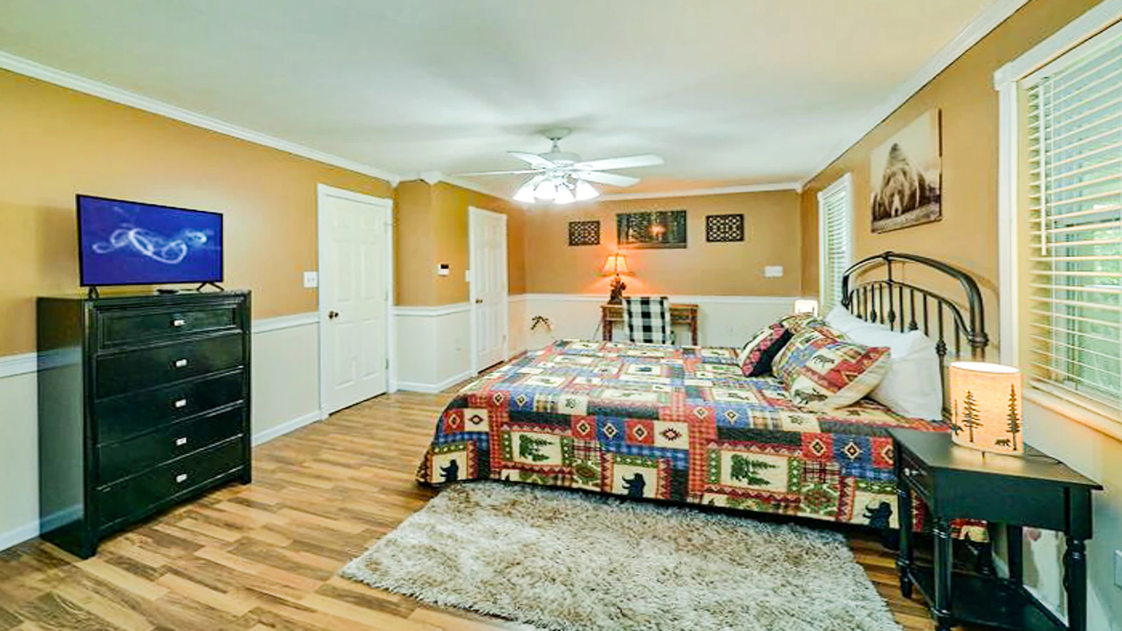 Bedroom One with television.