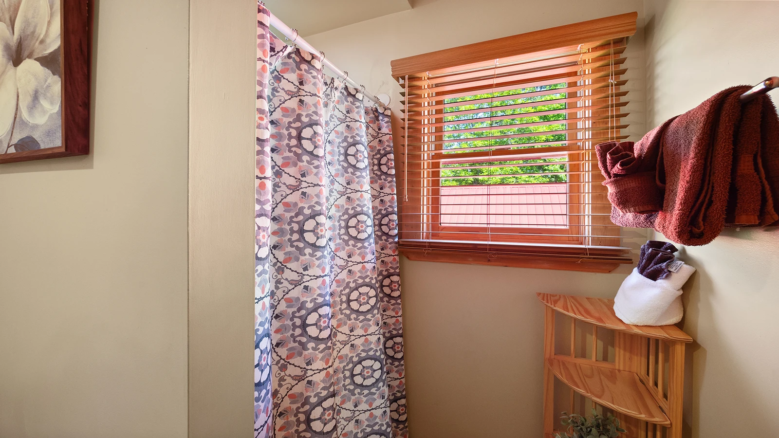Shower tub combination in your cabin's third full bath.