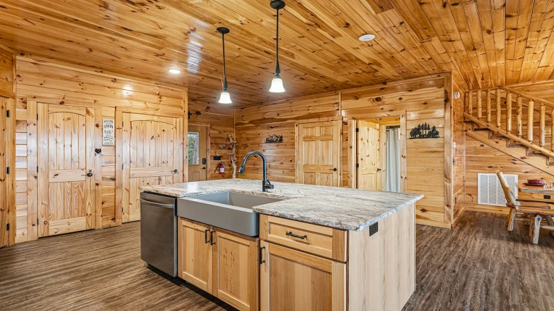 Kitchen island with farm sink and plenty of room for the entire family.