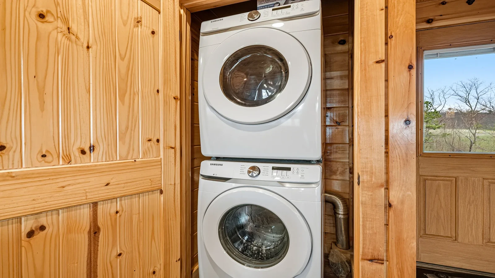 Large stackable washer and dryer at the cabin.