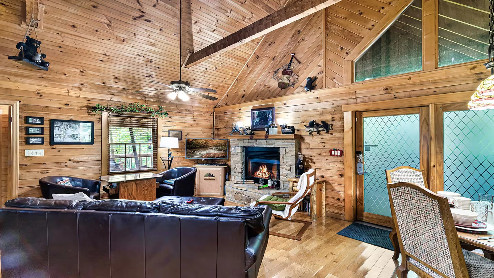 Large cabin windows for the family to enjoy Smokies nature all year long.