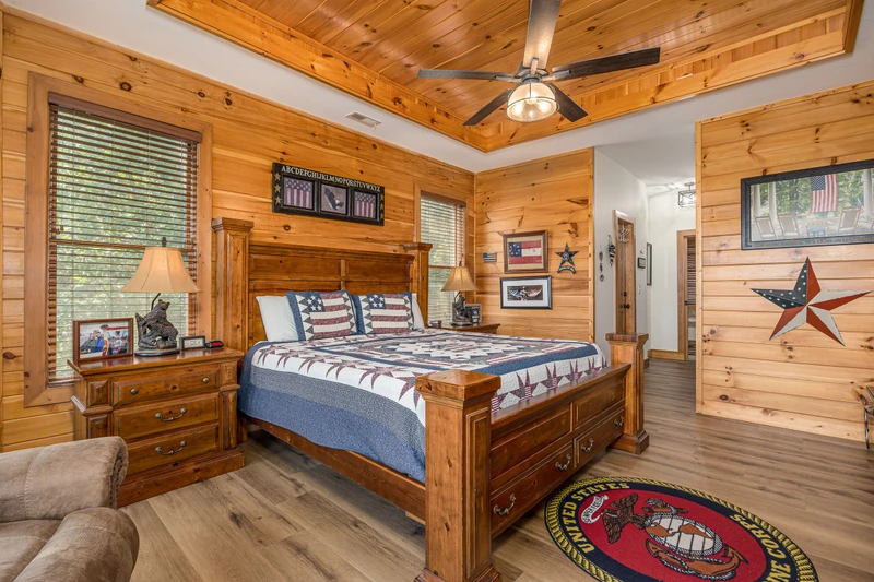 Relax in the king sized bed with personal television.