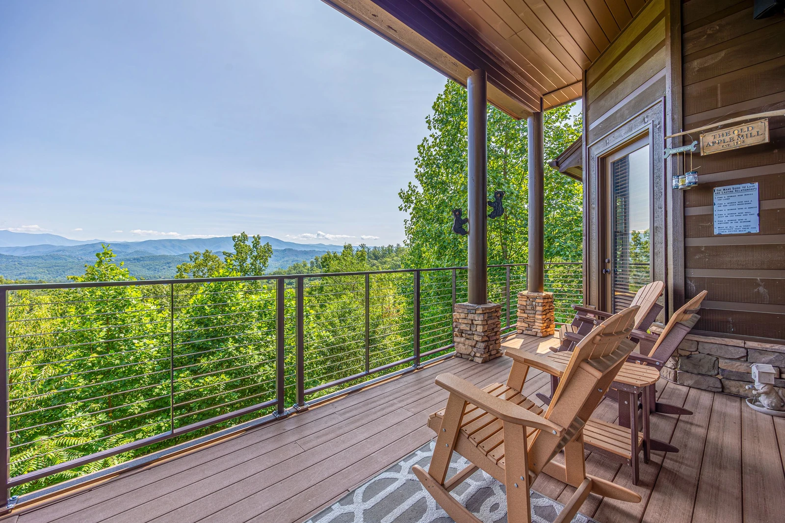 Porch seating throughout this big vacation home,