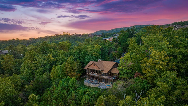 An aerial view of the back of your vacation cabin.