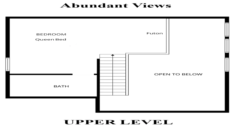 Upper level floorplan for Smoky Mountains cabin rental Abundant Views.