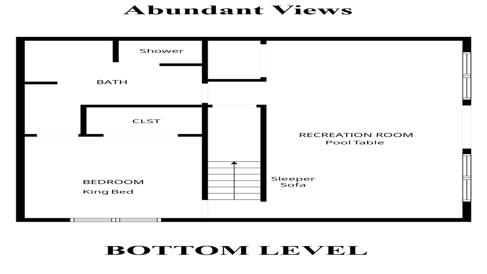 Bottom level floorplan for Smoky Mountains cabin rental Abundant Views.