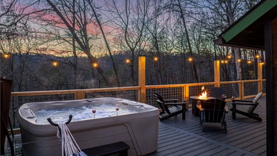 Your cabin offers a wonderful hot tub and gas fire pit.