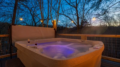 Romantic hot tub photo from your Smoky Mountains cabin rental getaway.