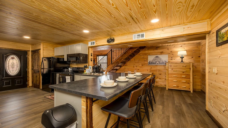 Smokies cabin kitchen bar.