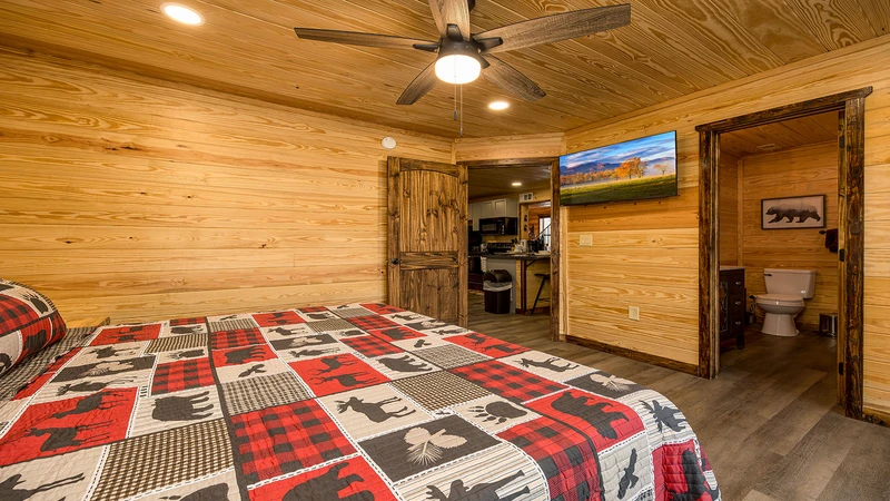 Private bath and tv for those late night shows.