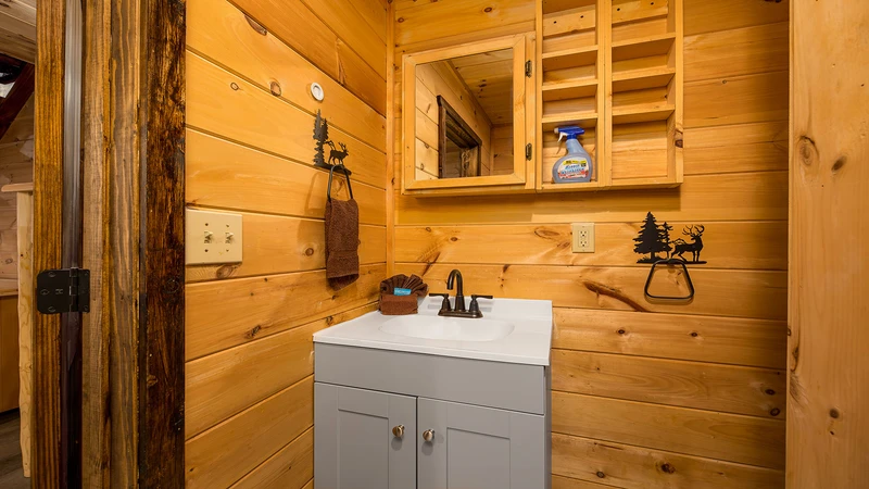 Bath with rustic charm. 