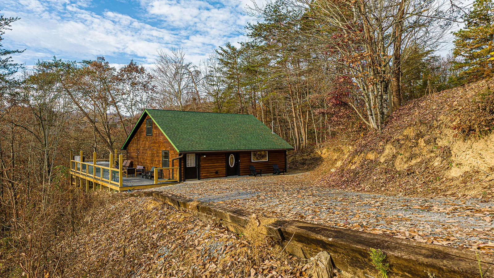 Photo of Mountain Whispers cabin in late Fall.