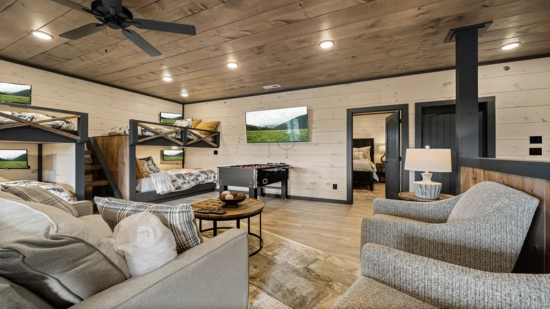 Seating in your cabin's game room with large screen TV.
