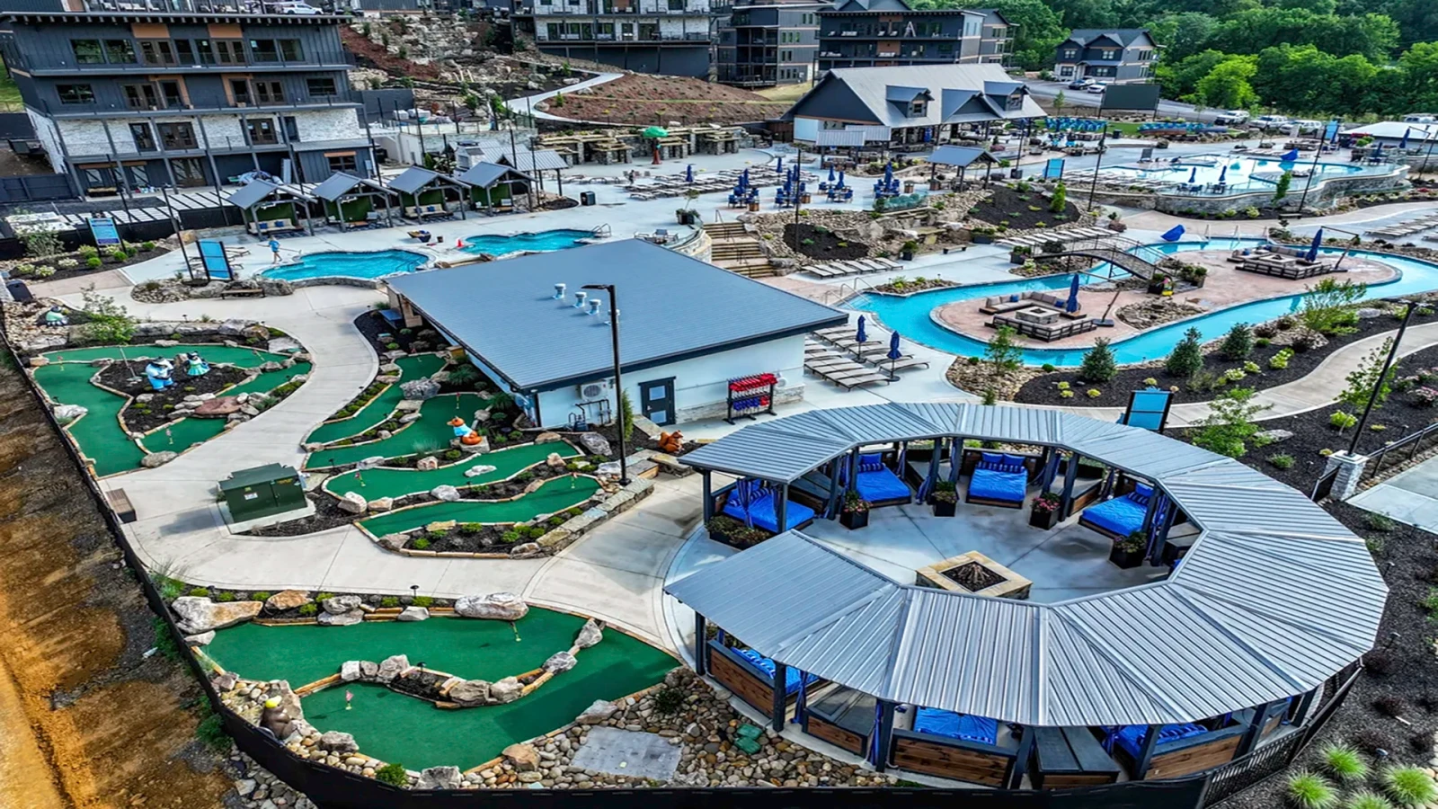 The outdoor Waterpark and Theater at Smith Creek Resort.