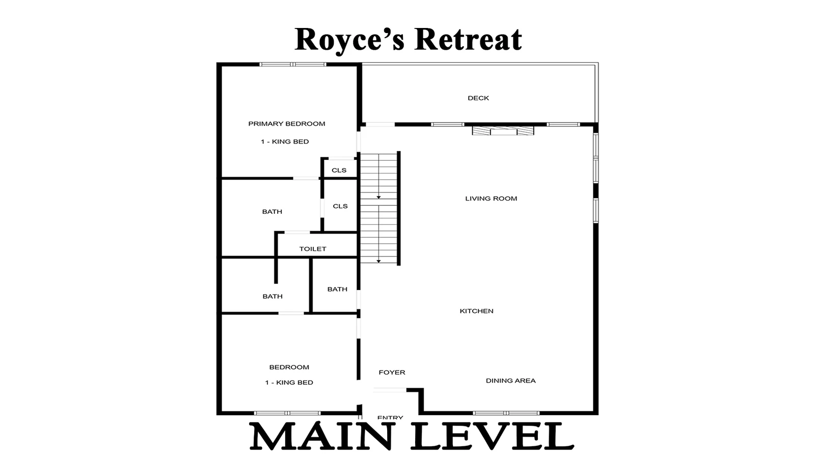 Main level floor plan for big 6 bedroom plus resort cabin rental Pigeon Forge.