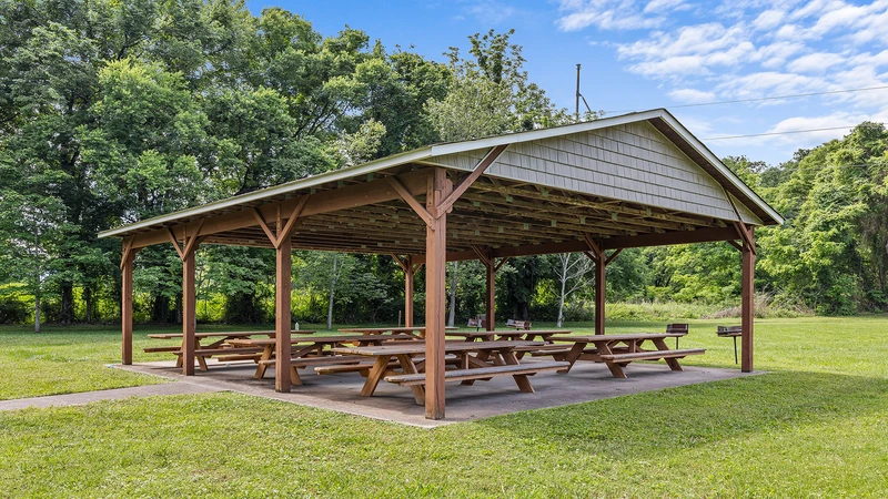 The family can enjoy picnics under the pavilion with several charcoal grills available.