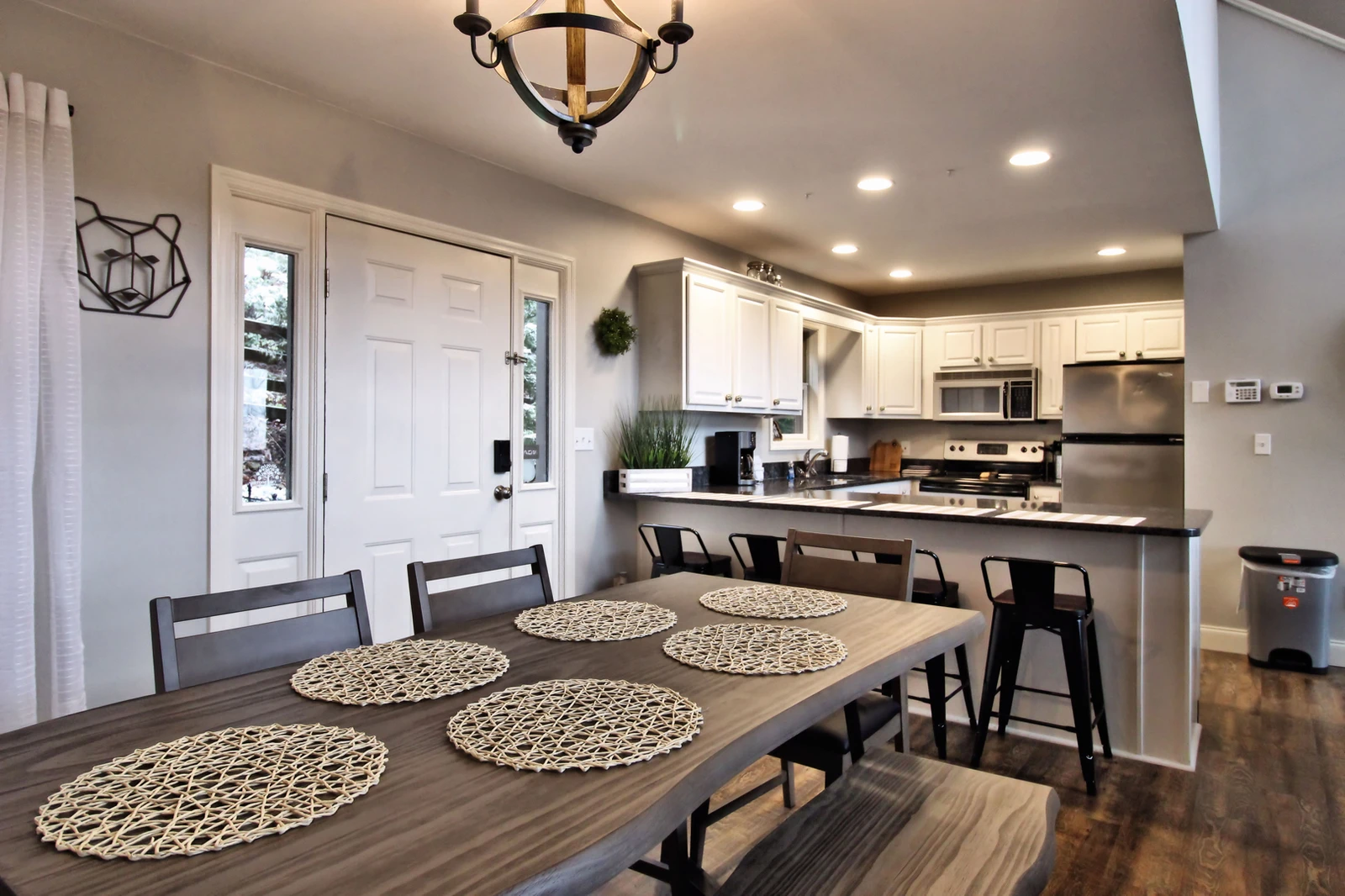 Cabin dining table for family meals and games.
