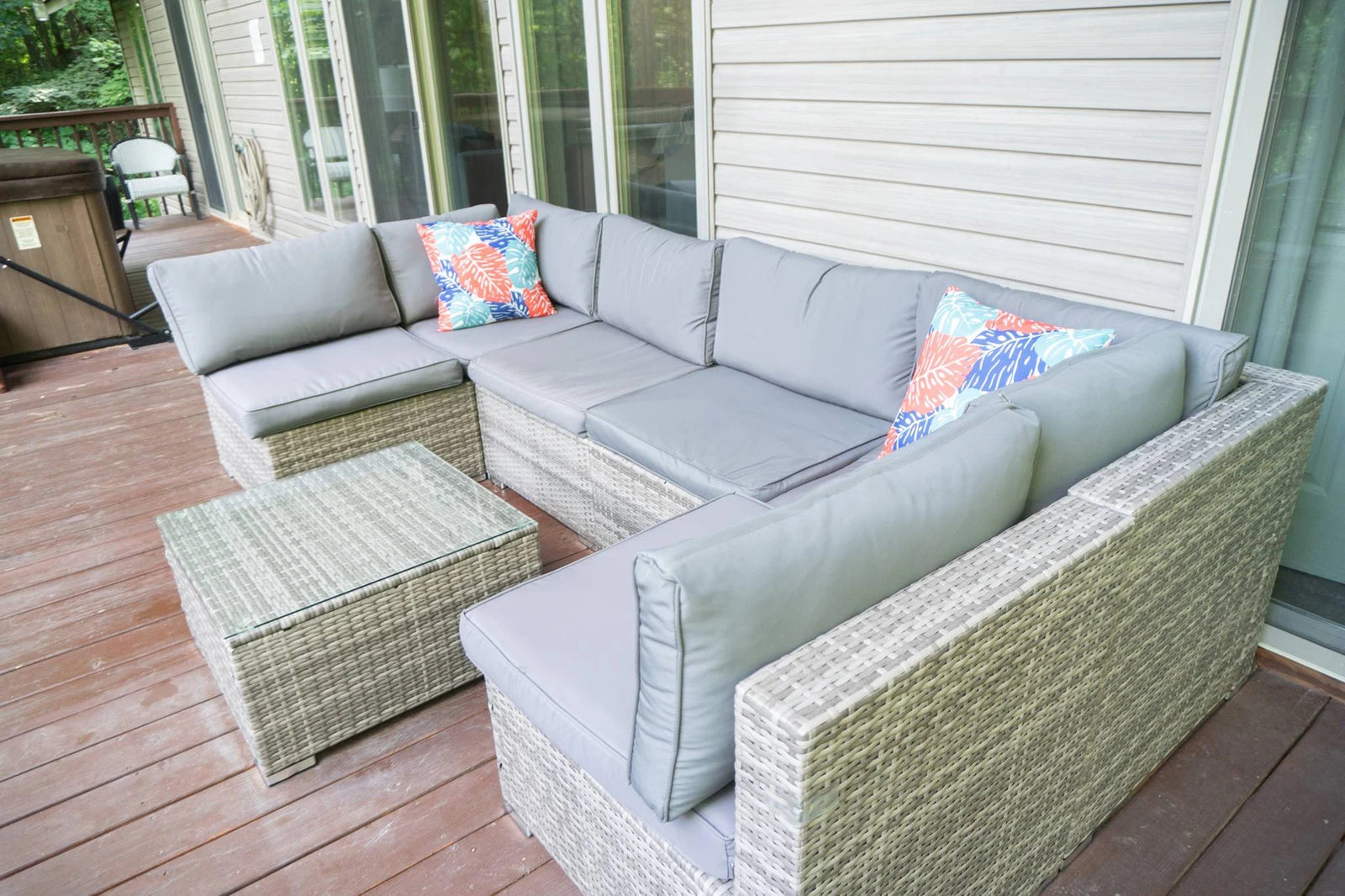 Plush deck seating at your cabin in the Smokies.
