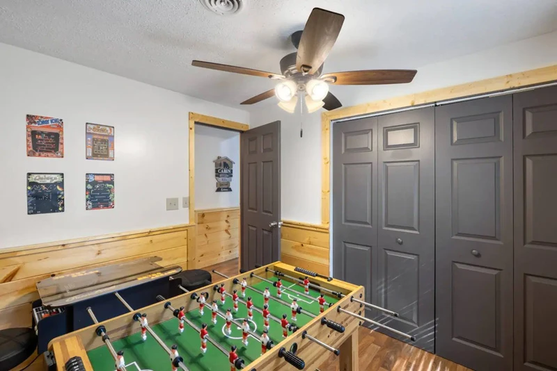 Anytime entertainment, enjoy foosball and arcase games at your Smoky Mountains cabin rental.