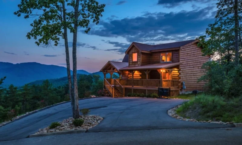 Twilight views from our private pool cabin with 3 bedrooms.