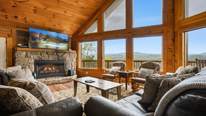 Large windows bringing the Smoky Mountains indoors to your living area.