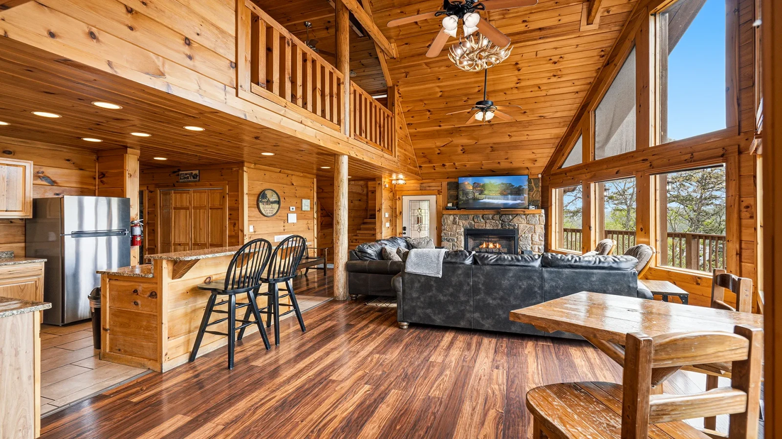 Notice the spacious living area at Splash Mountain Magic cabin rental.