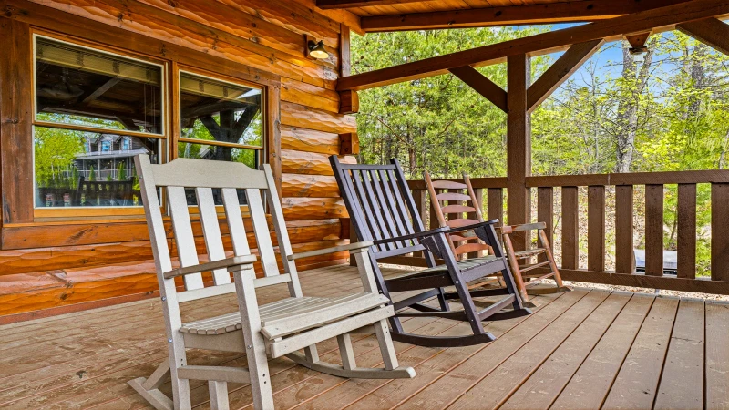 Relaxing rockers on the porch of your Smokies cabin rental.  