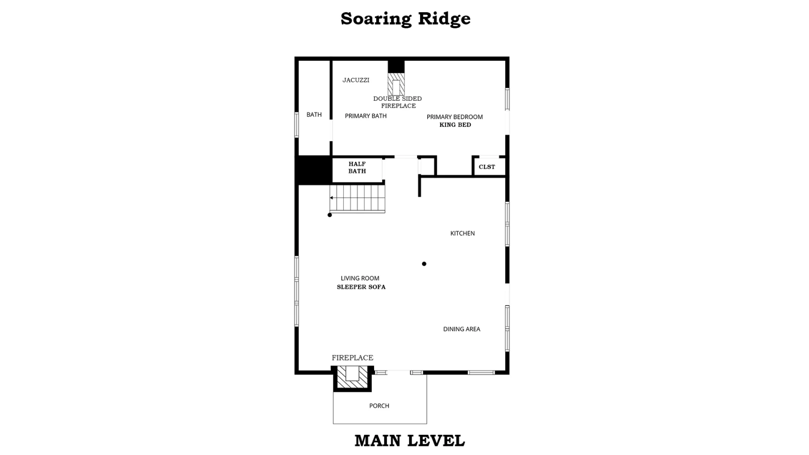 Main level floorplan for Smoky Mountains cabin rental Soaring Ridge.
