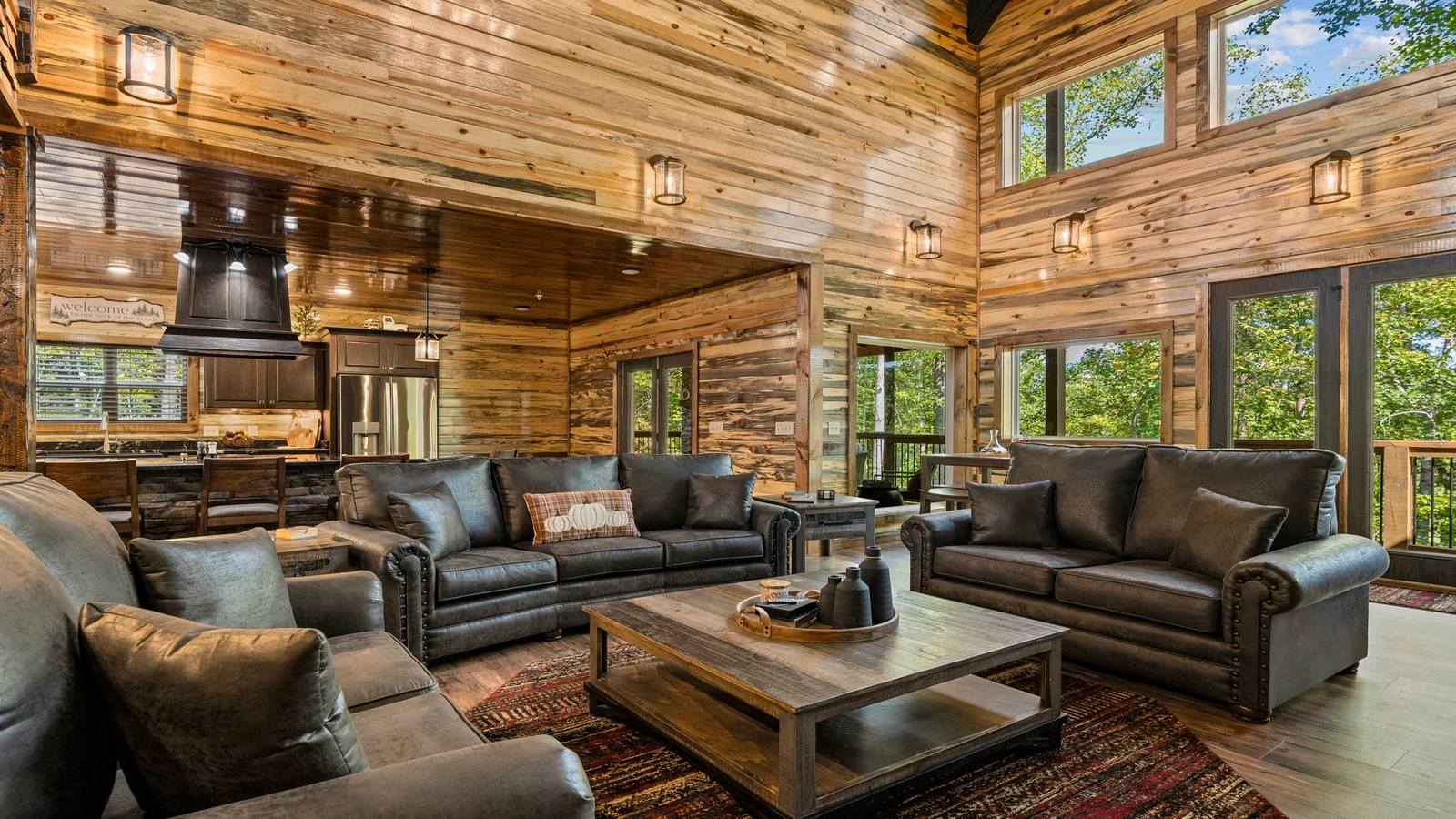 Lots of light pooring into your cabin rental's living room. 