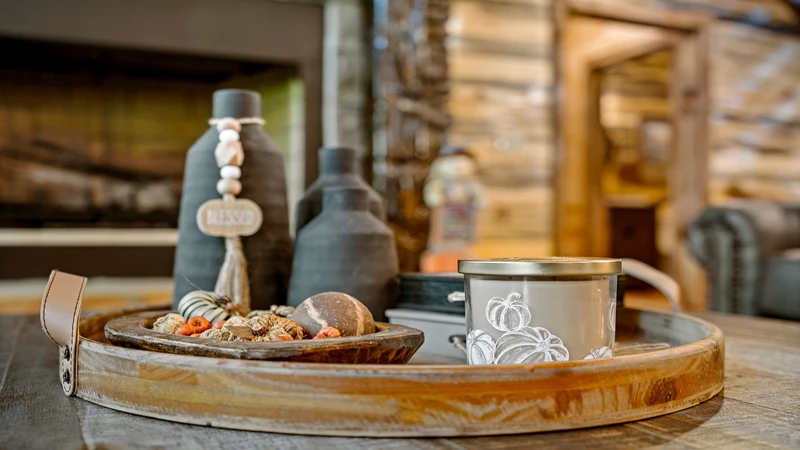 Elegant knickknacks adore this lovely resort cabin in the Smokies.