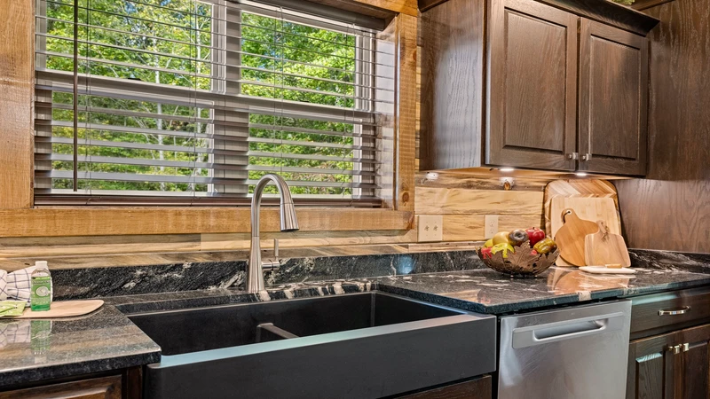 Check out the kitchen's large farmers sink.