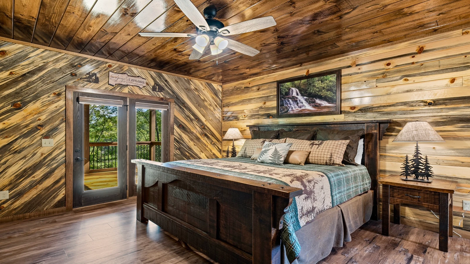 This is but one of three spacious bedrooms at your pool cabin in the Smokies.