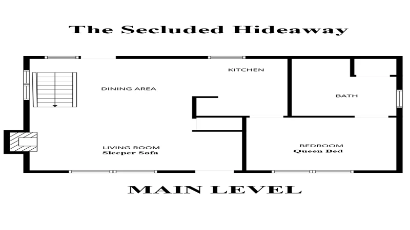 Main level floorplan for Smoky Mountains cabin rental The Secluded Hideaway.