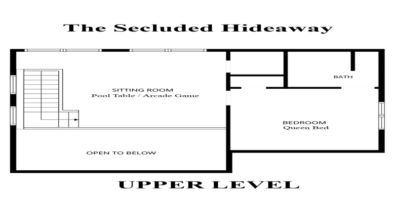 Upper level floorplan for Smoky Mountains cabin rental The Secluded Hideaway.