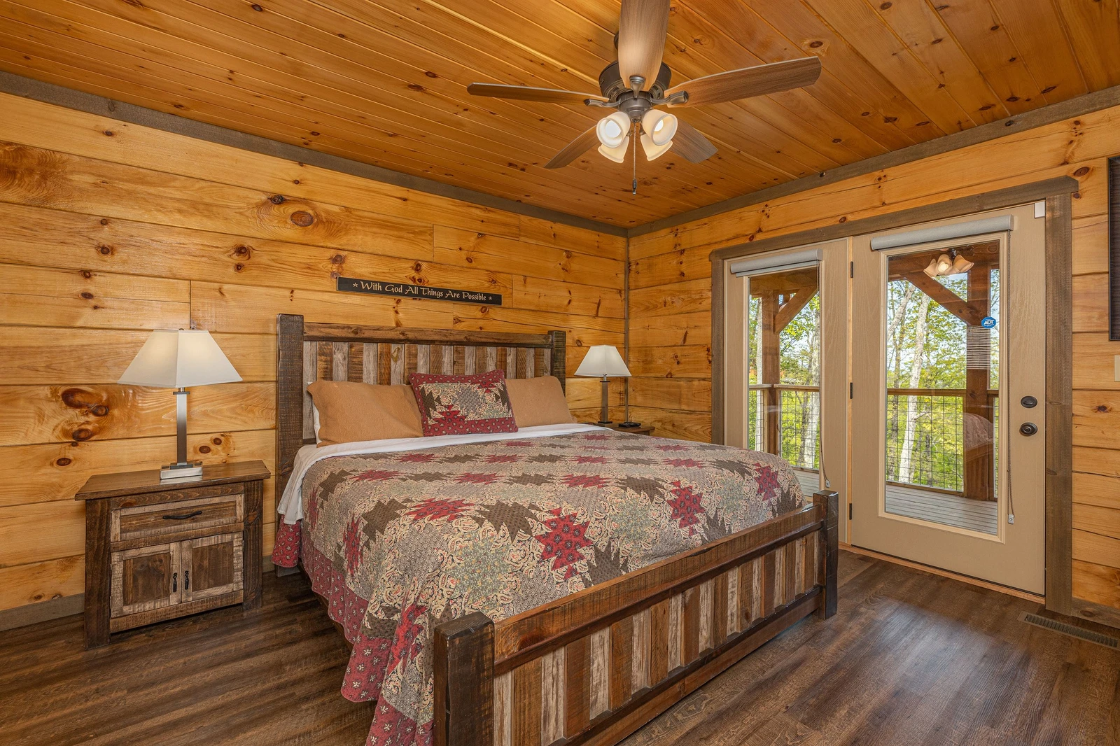 Rustic furnishings in your 5 bedroom cabin's second bedroom. 