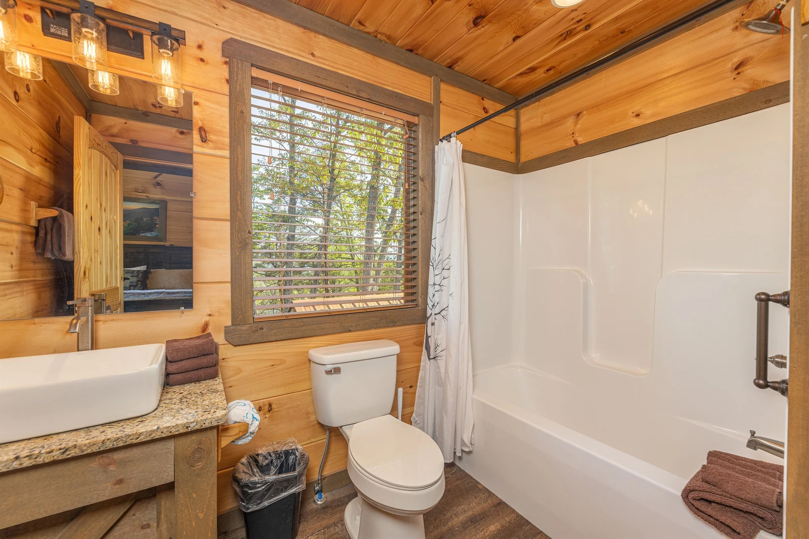 Upstairs bedroom full bath with farm wash basin.