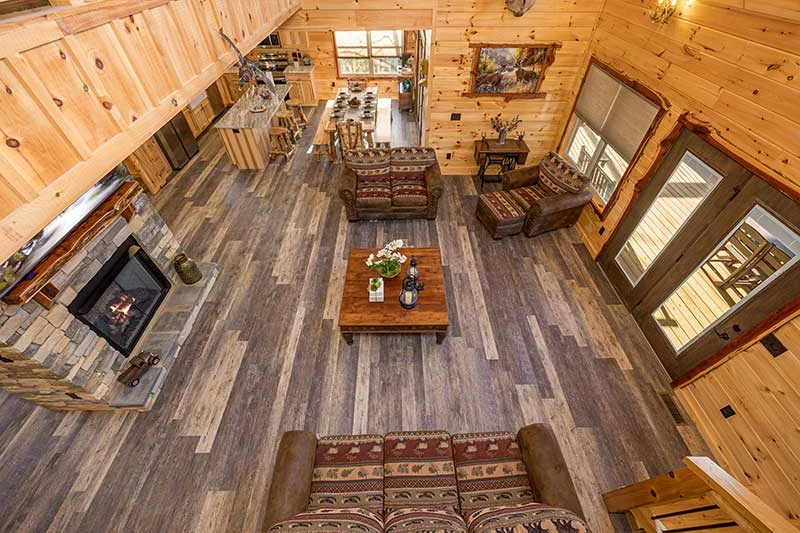 View of the living room from the cabin stairs.
