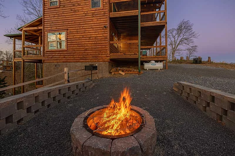 Gather round the cabin fire pit for a weenie roast.