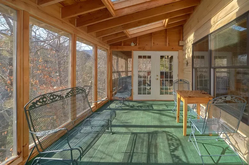 Relaxing seating indoors but wide open to nature.
