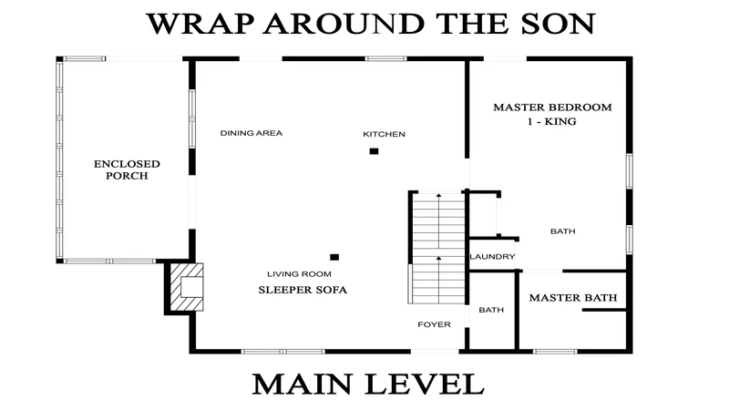 Smoky Mountains cabin floorplan main level.