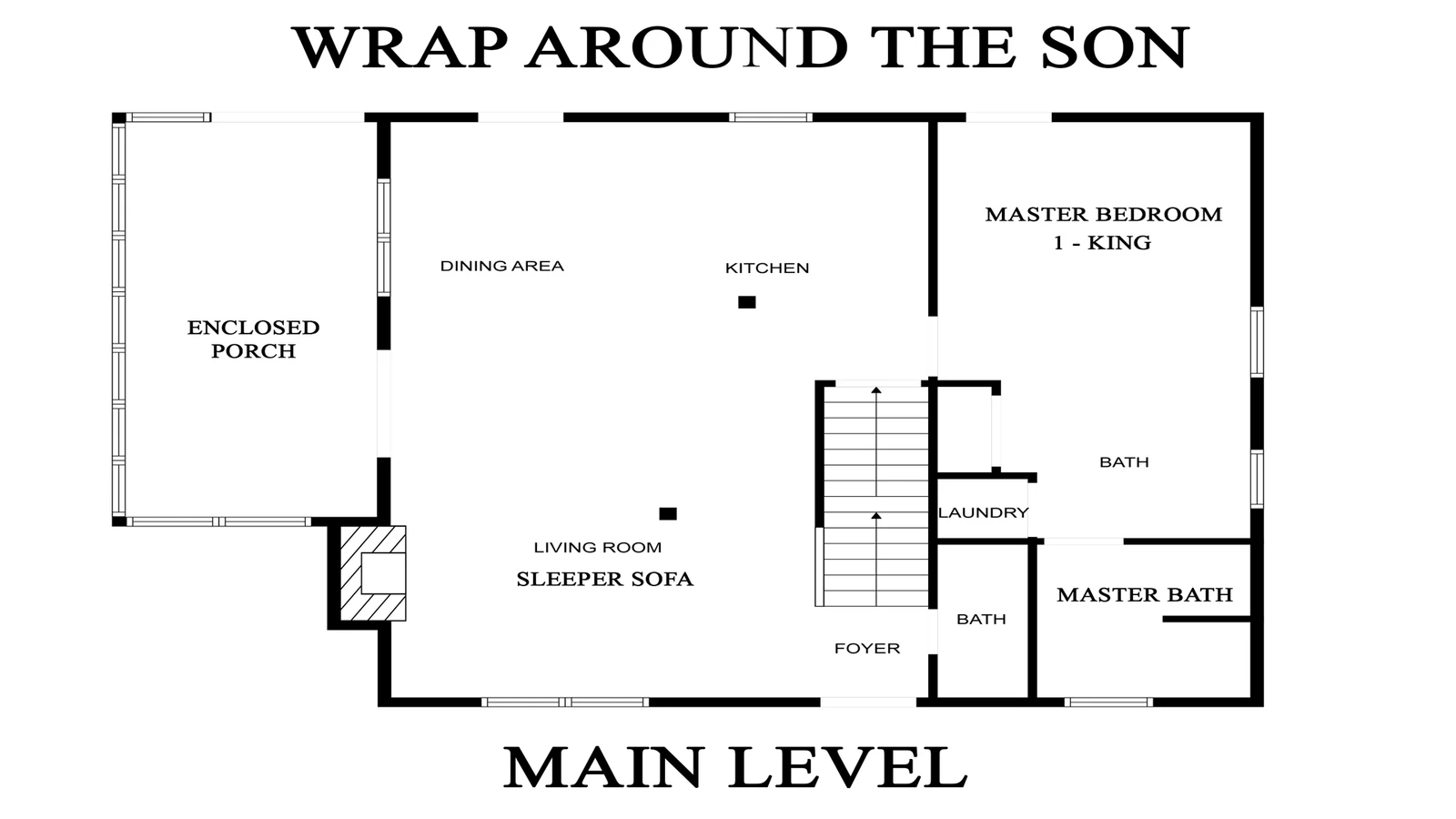 Smoky Mountains cabin floorplan main level.
